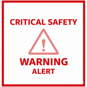 コウモリ尿「強酸性説」のデマと、それに伴う化学事故のリスクについて/糞尿清掃・消毒時の注意喚起 32 白地に赤い枠線で「CRITICAL SAFETY WARNING ALERT」と太字で書かれた警告画像。中央には感嘆符の入った警告三角形のアイコンが配置されている。